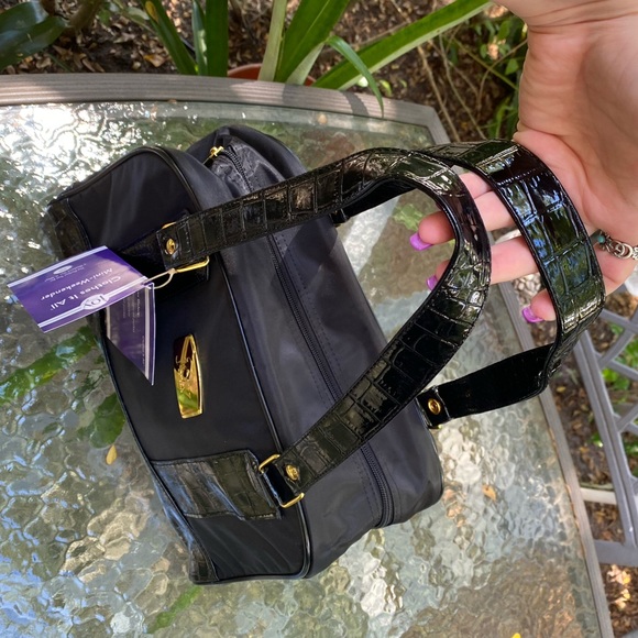 Joy Mangano Clothes It All Black Nylon and Gold Hardware Mini Weekender NWT - Picture 5 of 16